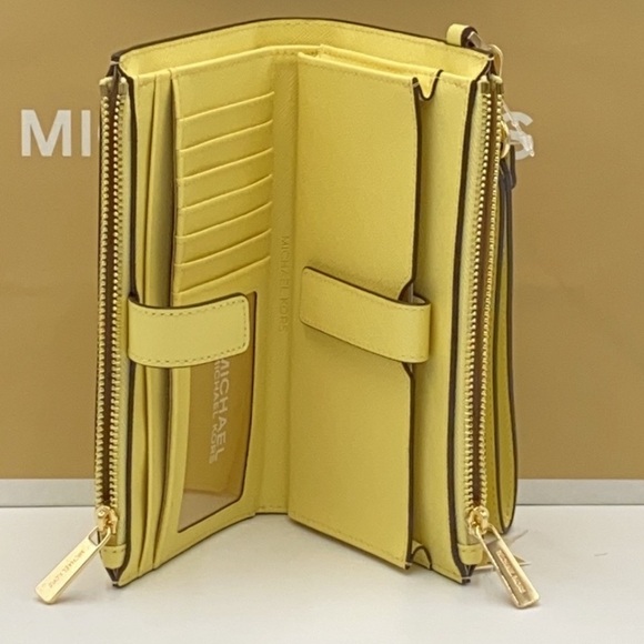 MICHAEL KORS LARGE DOUBLE ZIP WRISTLET WALLET BUTTERCUP COLOR - Picture 8 of 16